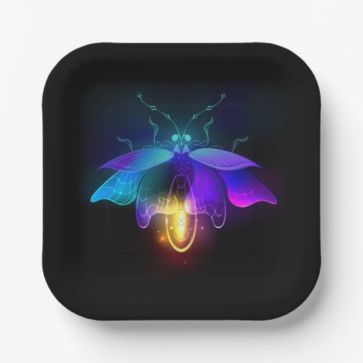 Neon Firefly auf schwarz Pappteller (Vorderseite)