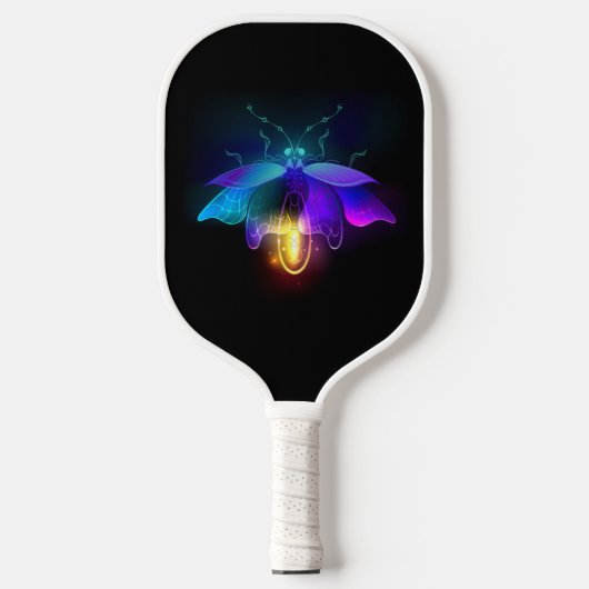 Neon Firefly auf schwarz Pickleball Schläger (Vorderseite)