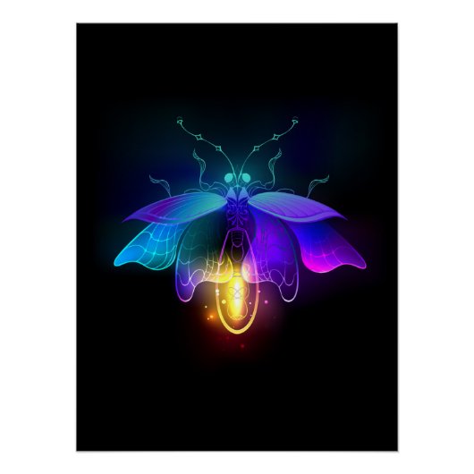 Neon Firefly auf schwarz Poster (Vorderseite)