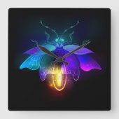 Neon Firefly auf schwarz Quadratische Wanduhr (Vorderseite)