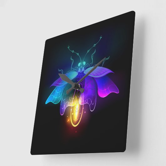 Neon Firefly auf schwarz Quadratische Wanduhr (Winkel)