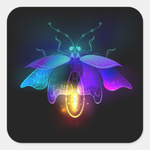 Neon Firefly auf schwarz Quadratischer Aufkleber
