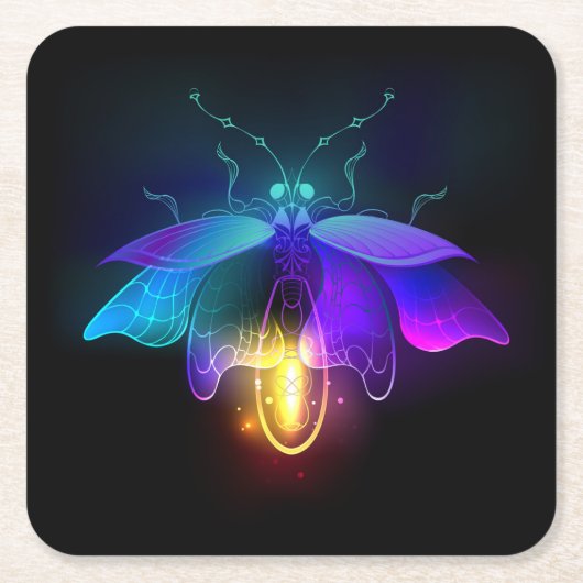 Neon Firefly auf schwarz Rechteckiger Pappuntersetzer (Vorderseite)