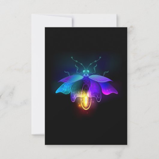 Neon Firefly auf schwarz RSVP Karte (Vorderseite)