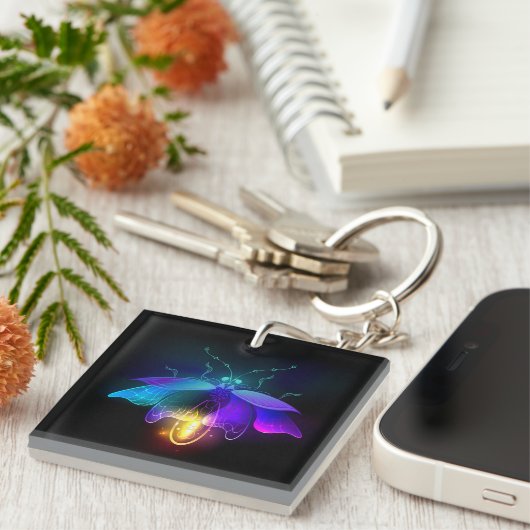 Neon Firefly auf schwarz Schlüsselanhänger (Vorderseite rechts)