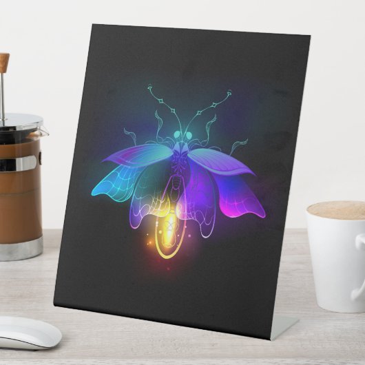 Neon Firefly auf schwarz Sockelschild (In Situ)
