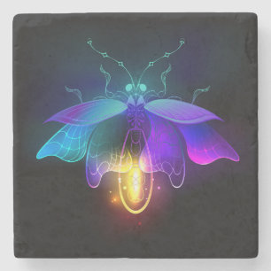 Neon Firefly auf schwarz Steinuntersetzer