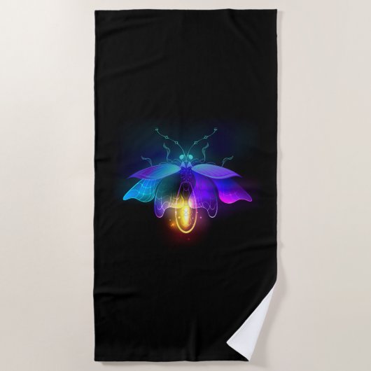 Neon Firefly auf schwarz Strandtuch (Vorderseite)