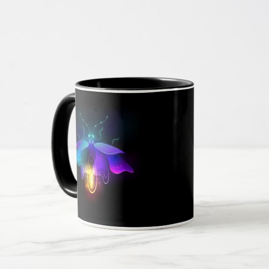 Neon Firefly auf schwarz Tasse (Vorderseite Links)