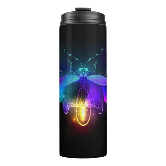 Neon Firefly auf schwarz Thermosbecher (Vorderseite)
