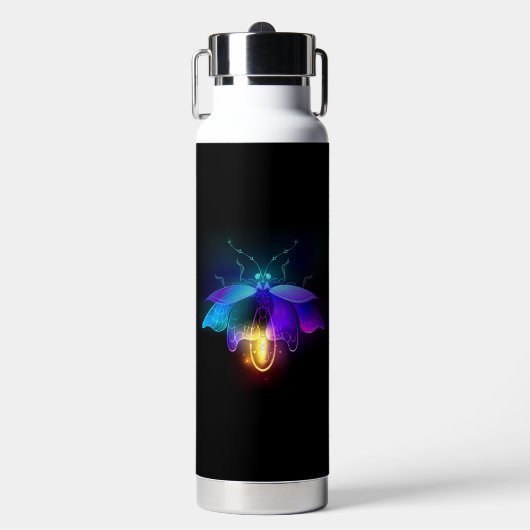 Neon Firefly auf schwarz Trinkflasche (Vorderseite)