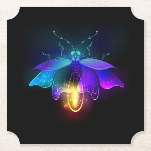 Neon Firefly auf schwarz Untersetzer (Vorderseite)