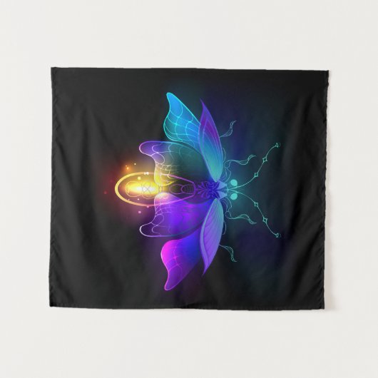 Neon Firefly auf schwarz Wandteppich (Vorderseite (Horizontal))