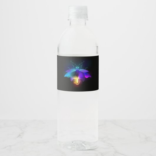 Neon Firefly auf schwarz Wasserflaschenetikett (Vorderseite)