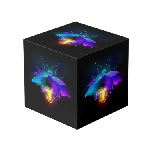 Neon Firefly auf schwarz Würfel (Vorderseite Schrägansicht)