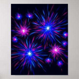 Neon Fireworks Celebration - Abstrakte Wall Art Poster