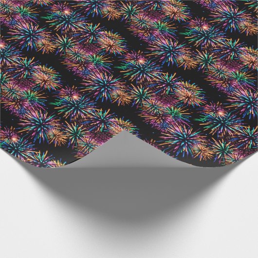 Neon Fireworks Geschenkpapier (Ecke)