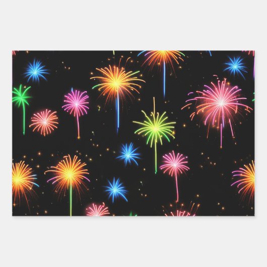Neon Fireworks on Black Geschenkpapier Set (Vorderseite 3)