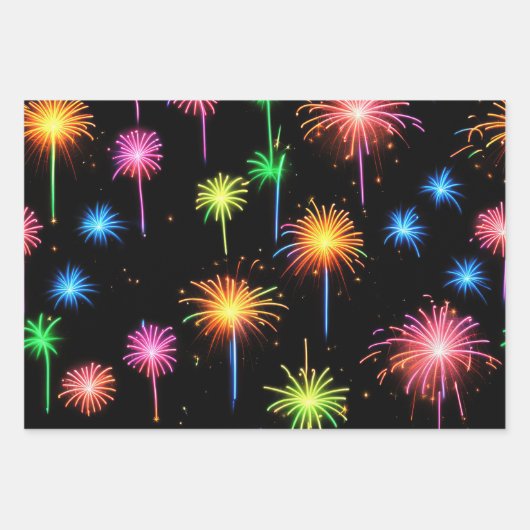 Neon Fireworks on Black Geschenkpapier Set (Vorderseite 2)