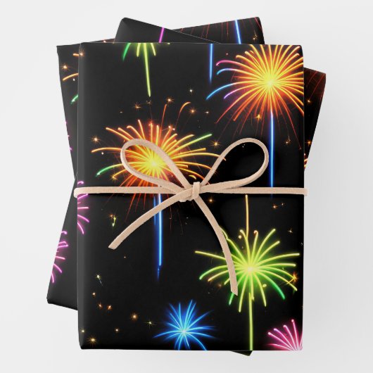 Neon Fireworks on Black Geschenkpapier Set (Beispiel)