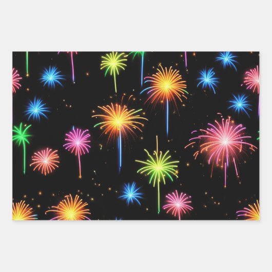 Neon Fireworks on Black Geschenkpapier Set (Vorderseite)