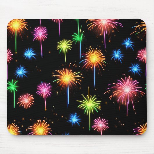 Neon Fireworks on Black Mousepad (Vorne)