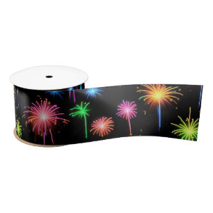 Neon Fireworks on Black Satinband