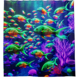 "Neon Fish Wonderland - Lebhafte Unterwasserkunst" Duschvorhang