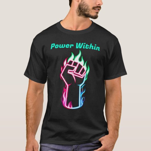 Neon Flaming Fist – Power & Strength Art T-Shirt (Vorderseite)