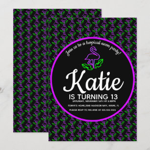 Neon Flamingo Glow Party Tropisch Lila Einladung