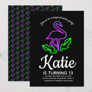 Neon-Flamingo-Glow-Party Tropische Teenager-Party Einladung