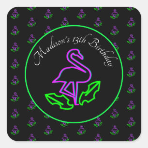 Neon Flamingo Glow Party Tropisches Rosa Geschenk Quadratischer Aufkleber