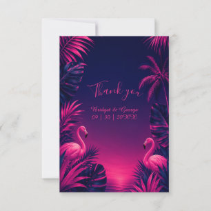 Neon Flamingo Hawaii Tropische Blumen Nacht Hochze Dankeskarte