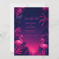 Neon Flamingo Hawaii Tropische Blumen Nacht Hochze