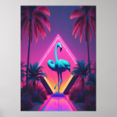 Neon Flamingo Palm Trees Vaporwave Ästhetisch Poster (Vorne)