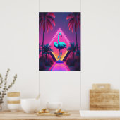 Neon Flamingo Palm Trees Vaporwave Ästhetisch Poster (Küche)
