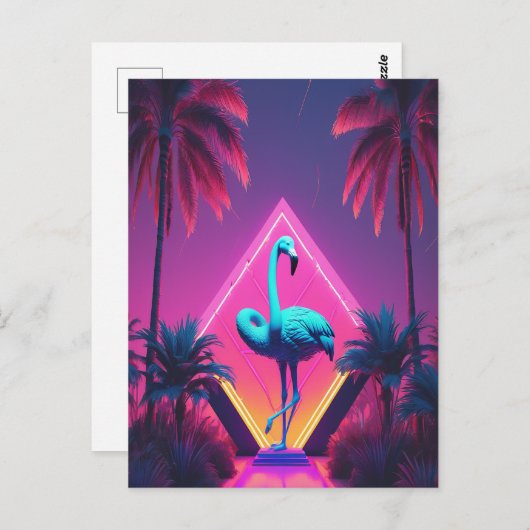 Neon Flamingo Palm Trees Vaporwave Ästhetisch Postkarte (Vorne/Hinten)