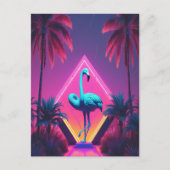 Neon Flamingo Palm Trees Vaporwave Ästhetisch Postkarte (Vorderseite)