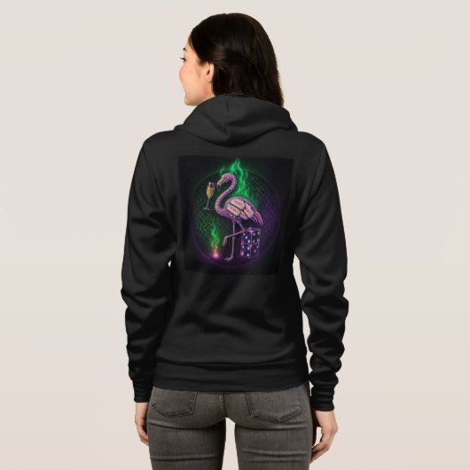 Neon Flamingo Vegas Glam Hoodie 🔥 🥂 (Schwarz voll)