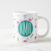 Neon Flamingos| Monogramm Jumbo-Tasse (Rechts)