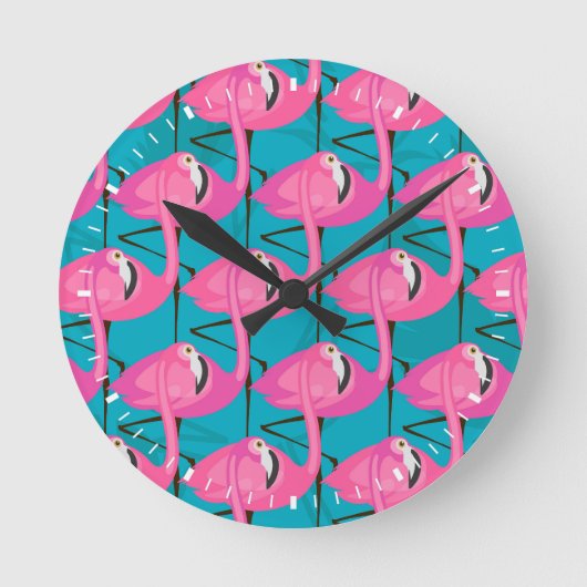 Neon Flamingos Runde Wanduhr (Vorderseite)