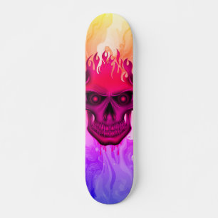 Neon-Flammen-Schädel Bunte Feuerkunst Skateboard