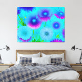 Neon Floral Blue Purple Blumen Wrapped Canvas Leinwanddruck (Insitu (Schlafzimmer))