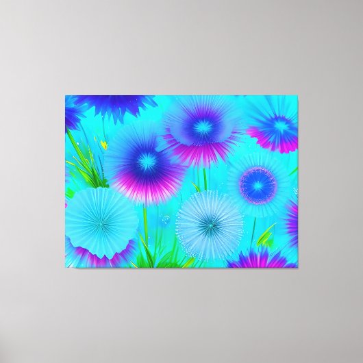 Neon Floral Blue Purple Blumen Wrapped Canvas Leinwanddruck (Vorderseite)