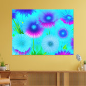 Neon Floral Blue Purple Blumen Wrapped Canvas Leinwanddruck (Insitu (Wohnzimmer))