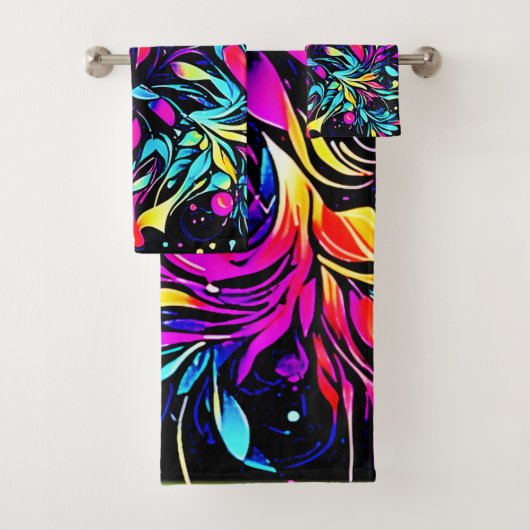 Neon Floral Burst Art Badhandtuch Set (Insitu)