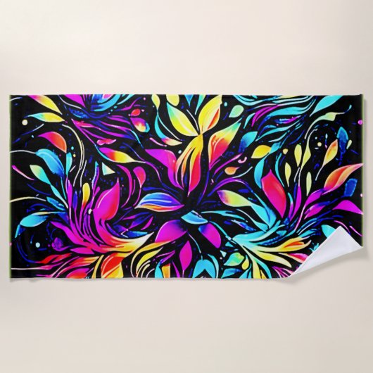 Neon Floral Burst Art Strandtuch (Vorderseite)
