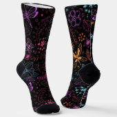 Neon Floral Butterfly Crew Socks Socken (Gewinkelt)