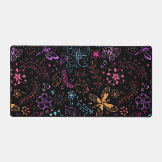 Neon Floral Butterfly Desk Mat Schreibtischunterlage (Vorderseite)