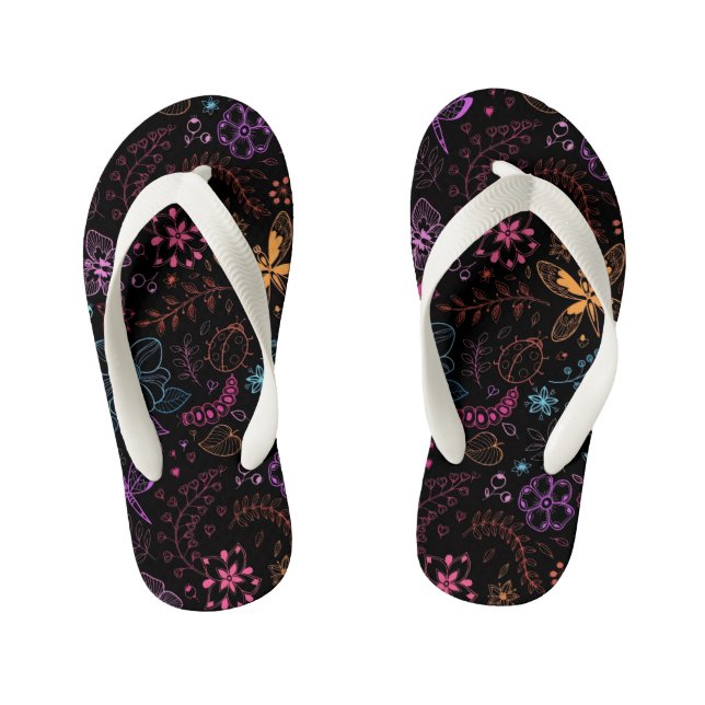 Neon Floral Butterfly Flip Flops Kinderbadesandalen (Fußbett)